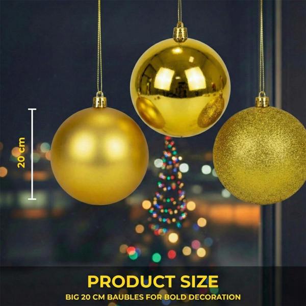 20cm & 25cm Dark Gold Christmas Baubles Set of 3 with Glossy, Matte and Glitter Finishes image 4