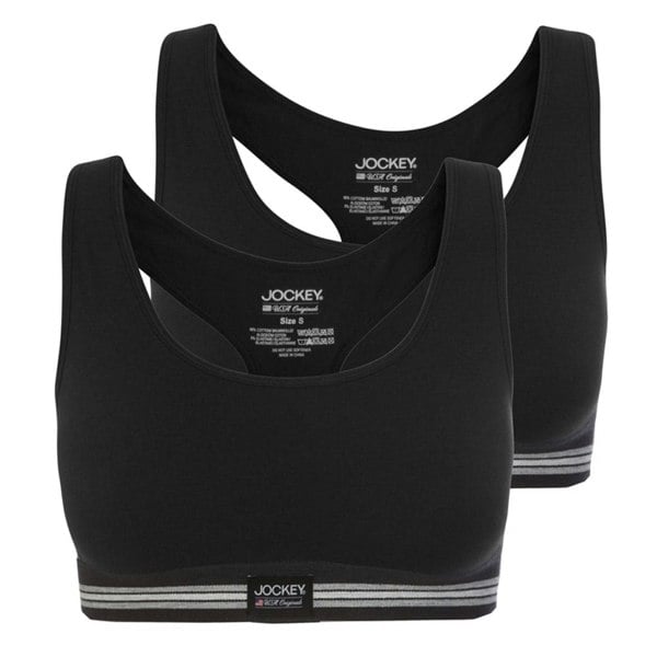 Jockey Cotton Stretch 2-Pack Crop Top, Black