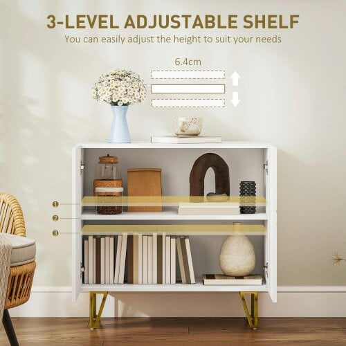 Wyld Haus Diro High Gloss White Geometric Pattern Sideboard With Gold Hairpin Legs