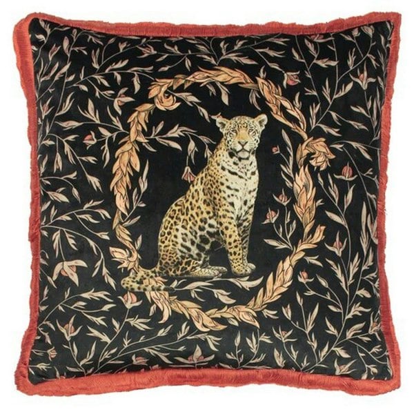 Paoletti Kitraya Leopard Cushion Cover - Paprika Red/Black