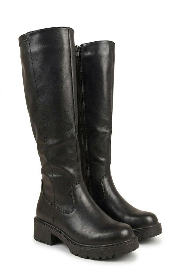 Zerina Chunky Knee High Zip-up Boots - Black_wb