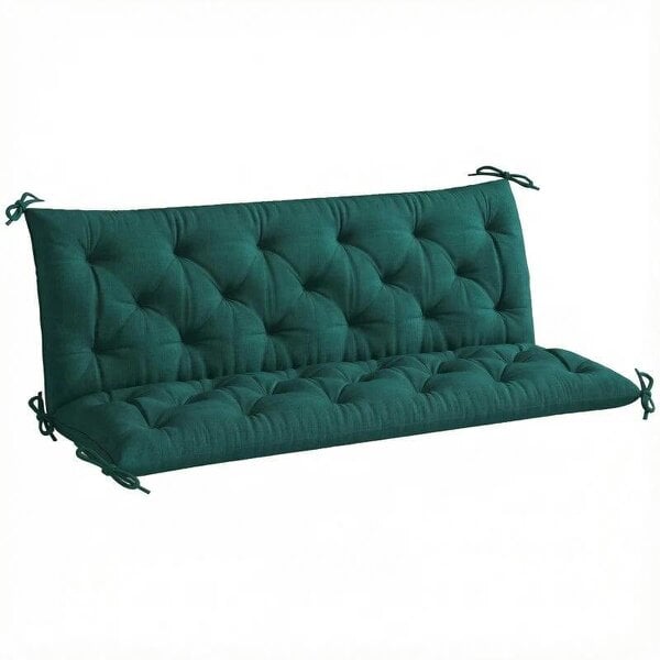 3 Seater Bench Cushion, Garden Chair Cushion with Back and Ties for Indoor and Outdoor Use, 98 x 150 cm, Green