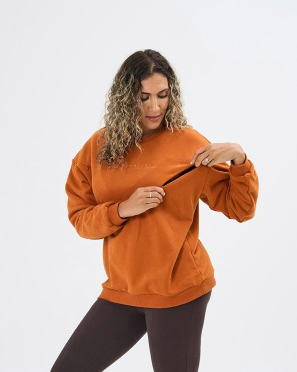 Pretty Mama Essential Oversized Breastfeeding Sweatshirt - Cinnamon