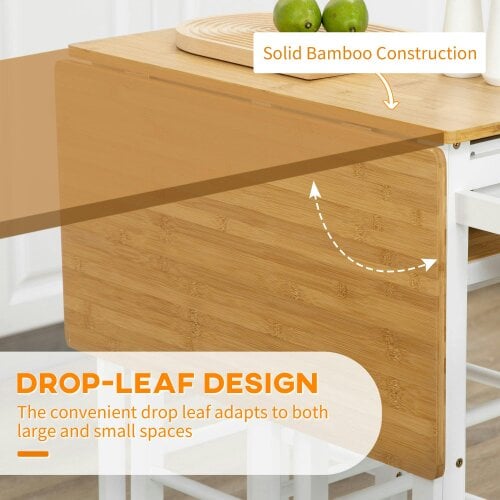 Wyld Haus Elvami Vafa Wooden White Kitchen Island Set With 2 Stools Drop Leaf Top Drawers And Towel Rack