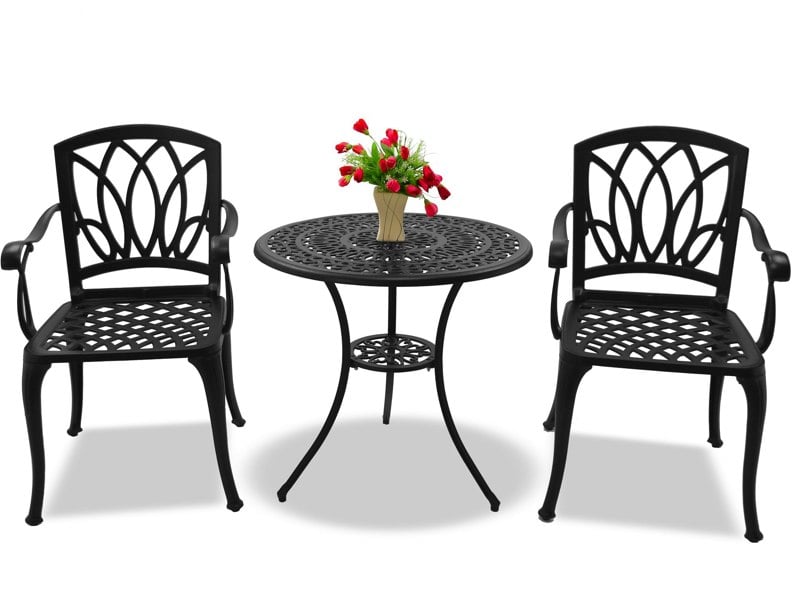 Centurion Supports POSITANO Garden and Patio Table and 2 Chairs Cast Aluminium Bistro Set - Black