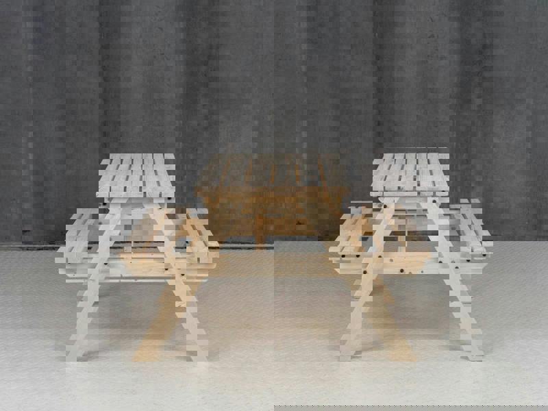 Classic pub-style picnic bench and table, designed for outdoor dining areas such as gardens, patios, cafés, and public spaces, supplied ready for painting.