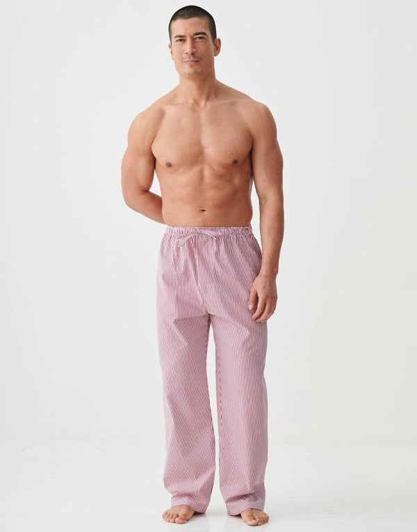 British Boxers Men's Crisp Cotton Pyjama Trousers - St James Red Pinstripe