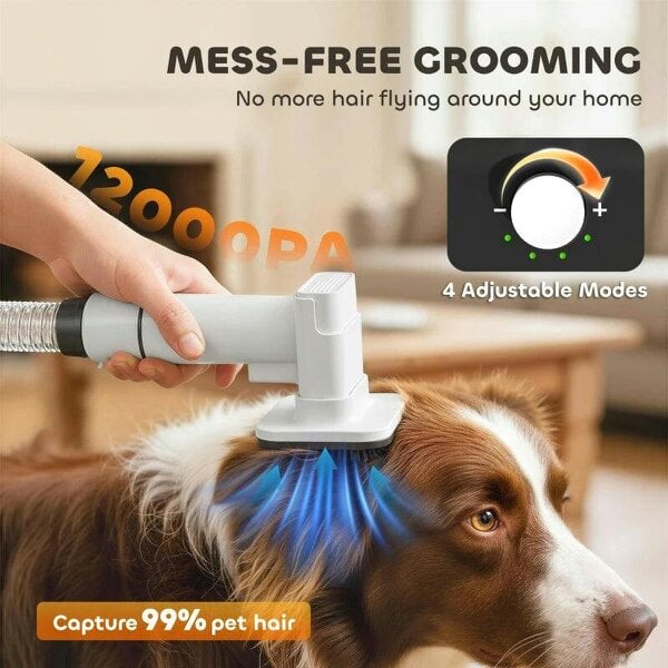 5 in 1 Dog Grooming Vacuum & Dryer w/ Clipper, 1.8L Canister, 4 Modes Blow Temperature