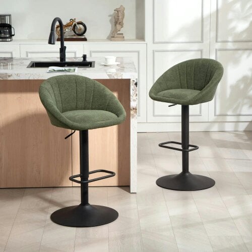 Wyld Haus Spetti Fabric Dark Green Relaxed Tub Bar Stools Set Of 2 With Curved Seat