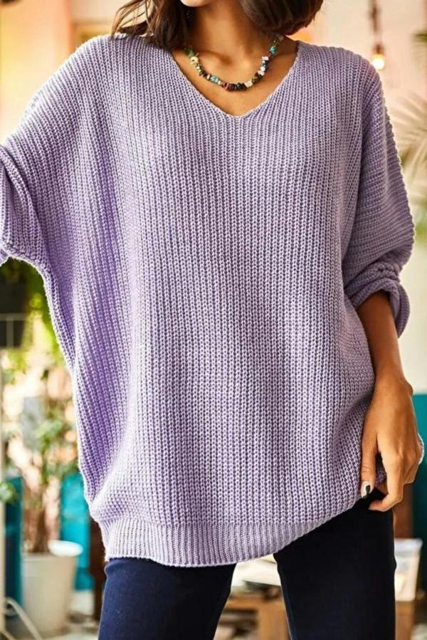 Hoxton Gal V-Neck Fisherman’s Rib Knit Oversized Sweater