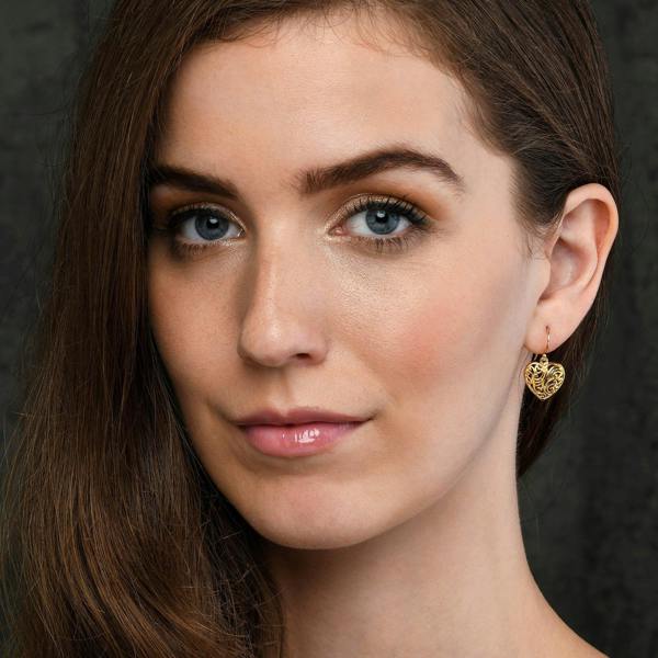 Gold Plated Intricate Heart Drop Earrings for Women - namana.london