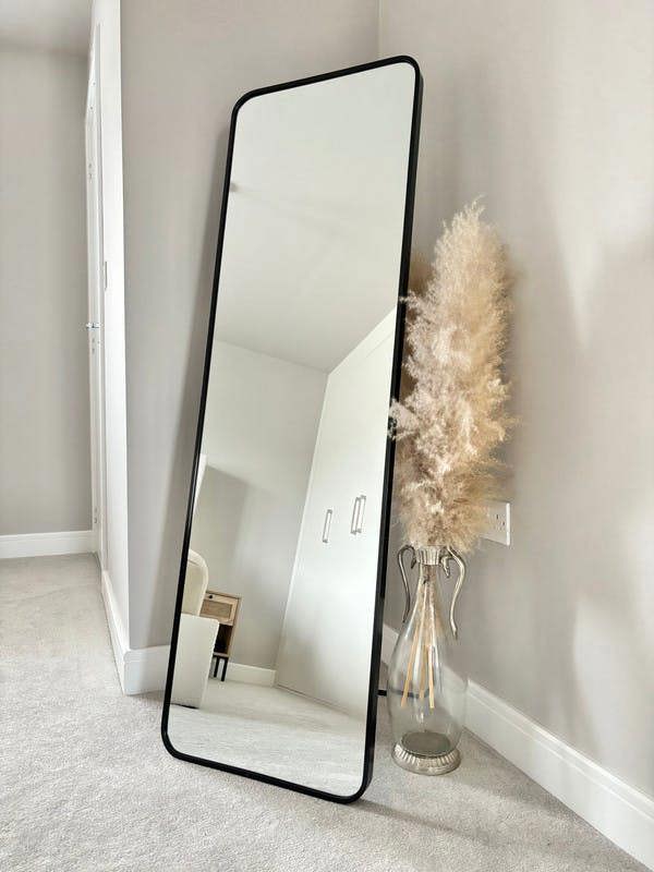 Stunning Black Rectangular Metal Frame Wall or Floor Standing Dressing Mirror 145cm x 45cm - Soho Collection