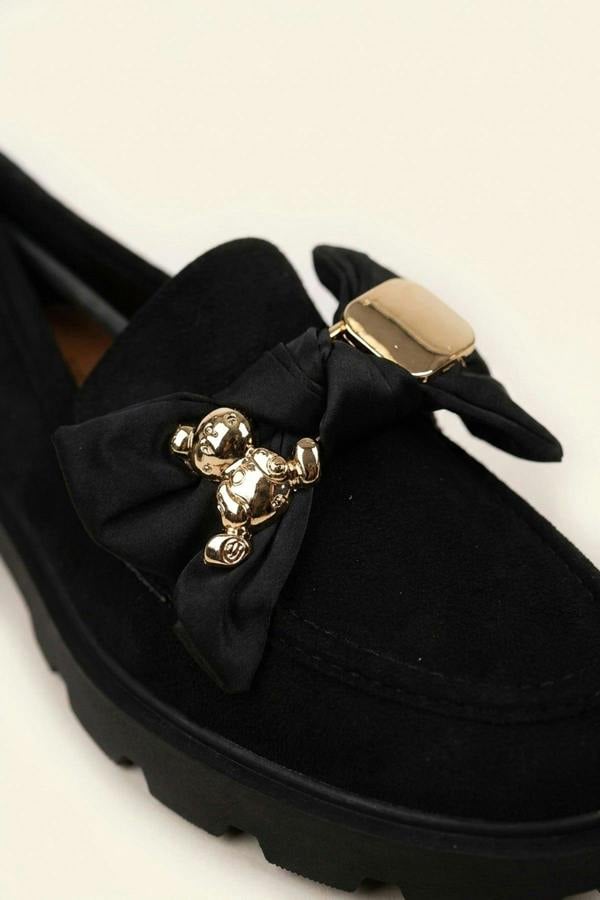 Ines Faux Suede Chunky Loafers - Black