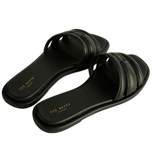 Ted Baker Leeiaa Flat Woven T Logo Black Slide Sandals