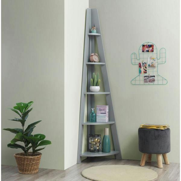 Timber Art Design Riva Scandinavian Retro 5 Tier Corner Ladder Bookcase Shelf Unit