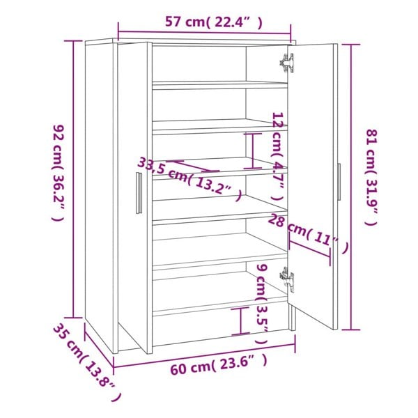 Berkfield Shoe Cabinet Sonoma Oak 60x35x92 cm Engineered Wood