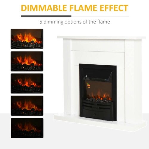 Bobobiy 40" Electric Firplace Suites & Mantelpiece with LED Flames Remote Marble Stone Modern Curved Surround Intelligent Safe Tempered 1000W/2000W