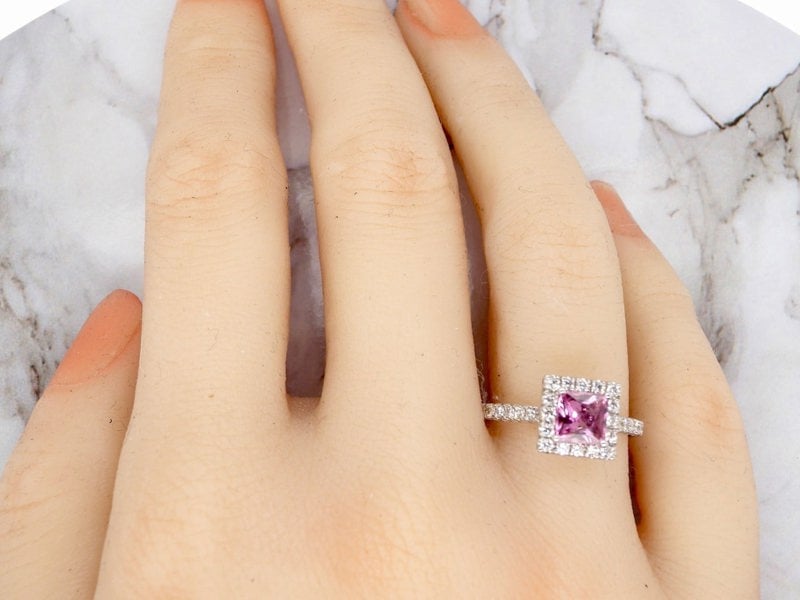 Vintage Tom A pink sapphire and diamond square cluster ring