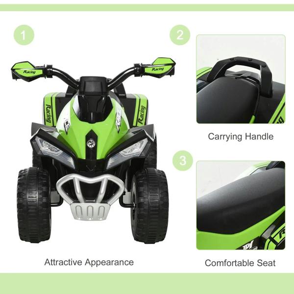 Toddler ride-on car walker with green body, black seat, front bumper and handle