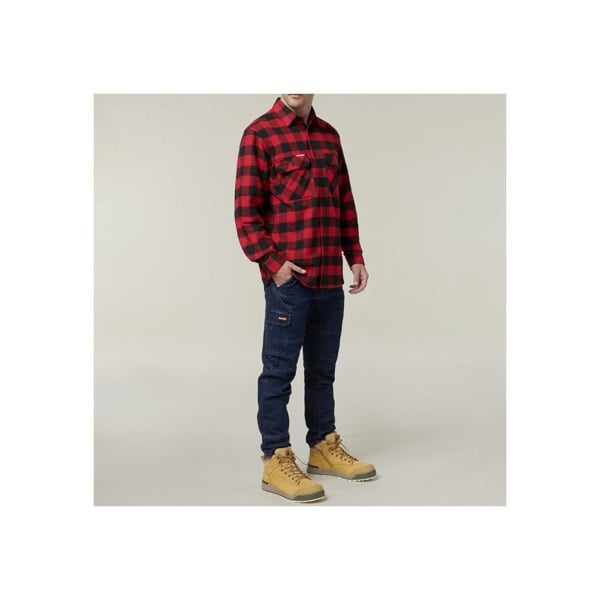 Hard Yakka Long Sleeve Check Flannel Cotton Men's Red Casual Shirt