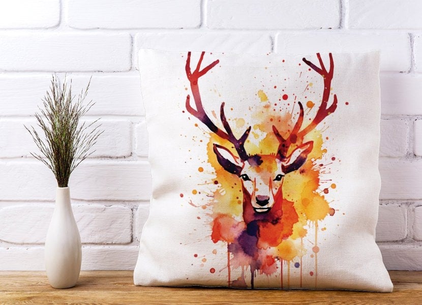 Warren Reed Watercolour Stag Face Cushions