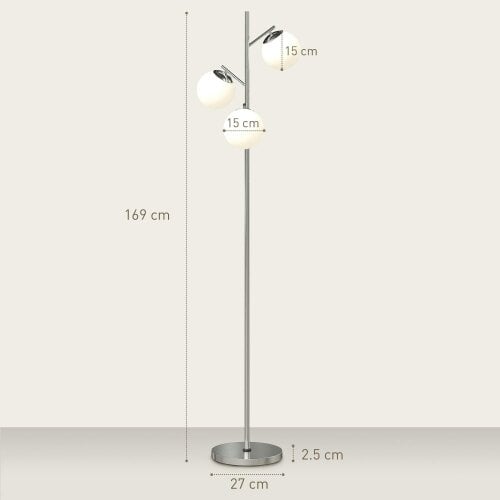 Wyld Haus Kaniri Metal Silver 3 Light Tree Floor Lamp With Globe Shades Adjustable Colour Light