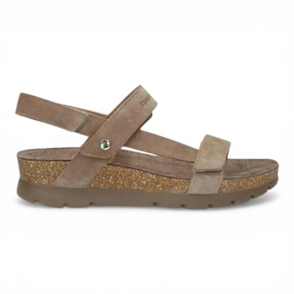 Panama Jack Selma B18 - Women’s Wedge Stone Grey Suede Leather Sandals