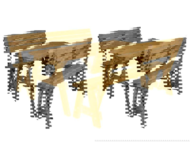 Victoria Picnic Table and Benches Set With Backrest - Rustic Finish Wooden Outdoor Dining Set for Gardens and Patios