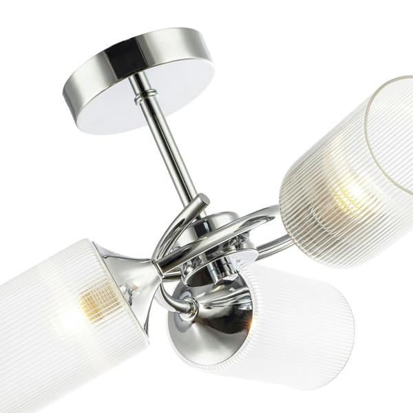 Modern Chrome Ceiling Light with Cylindrical Lined Clear Glass Shades Image 5