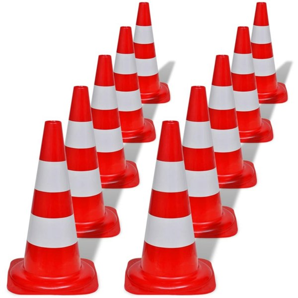Berkfield 10 Reflective Traffic Cones Red and White 50 cm