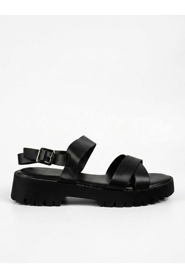 Edie Chunky Sole Crossover Strap Sandals - Black