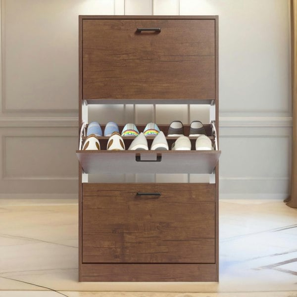 Rafaelo Mobilia 3 Drawer Shoe Storage Cabinet Walnut