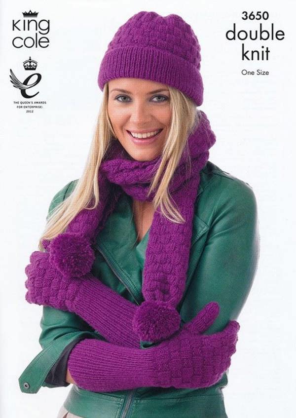 King Cole Merino Knitting Pattern 3650, Headwear, Gloves, Scarves for Women, One Size - Advanced