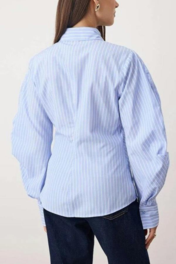 WOVCOR Asymmetrical Shirt with Balloon Sleeve Detail
