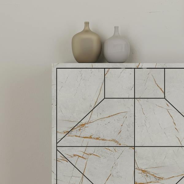 Decortie Dune Gold Marble Effect Geometric 6 Door Sideboard with Metal Legs (W) 181cm