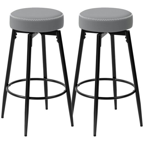 Wyld Haus Relura Faux Leather Grey And Black Bar Stools Set Of 2 With Footrests