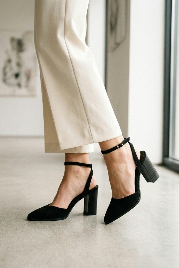ikrush Edie Faux Suede Ankle Wrap Block Heels