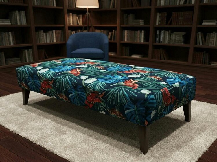 ISTOOLS Blue Jungle Floral Ottoman Bench – Multi-Use Footstool & Coffee Table UK Handmade - 50 x 30 Inches (127 x 76cm)