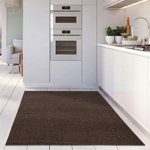 Brown Low Pile Area Rug Plain Design