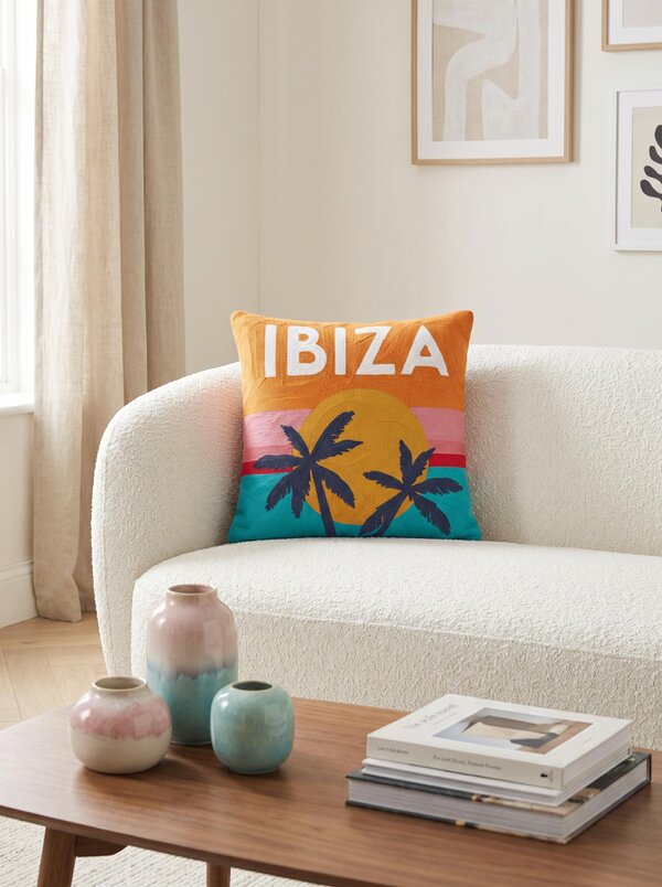 Ibiza Needlepoint Cushion – Handmade Travel Pillow