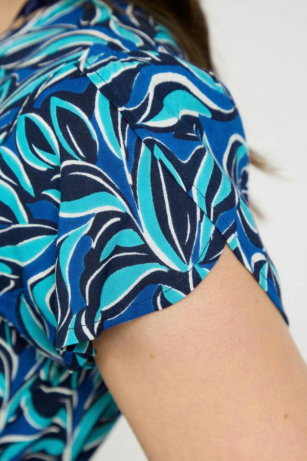 Mudflower Leaf Print Flared Button-Up Midi Dress