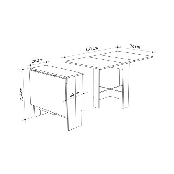 Decortie Artemio Foldable Table White Rectangular Shape Engineered Wood Folding Table 130(W)x76(D)x73.4(H)cm Kitchen Dining Room