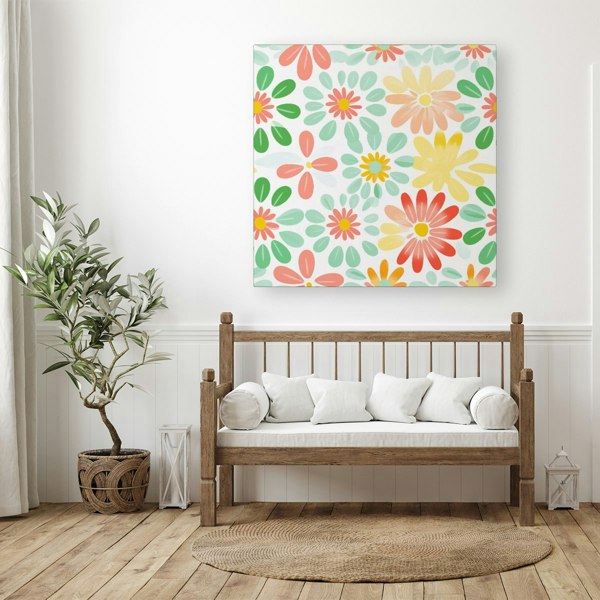 Warren Reed Green and Yellow Flowers Canvas