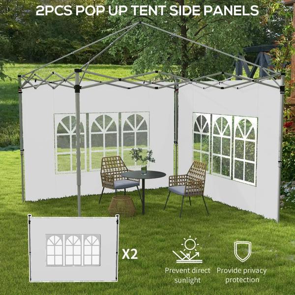 White 2-pack pop-up tent side panels with window panels and hanging frame