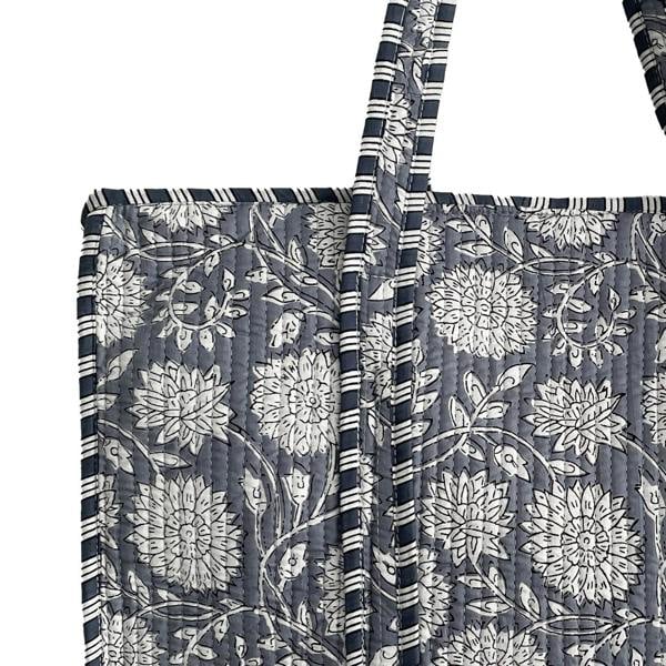 Hayley & Co Grey Flower Quilted Cotton Shoulder Bag