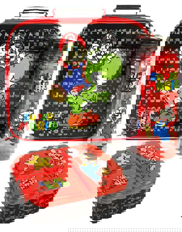 Nintendo Unisex Kids Black Mario Yoshi Print Lunch Bag Bottle and Snack Pot (One Size)