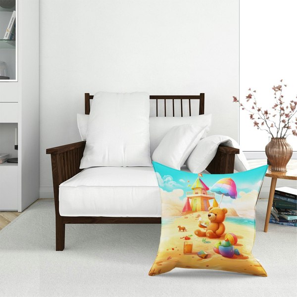 Warren Reed Bear On A Beach Holiday Floor Cushion