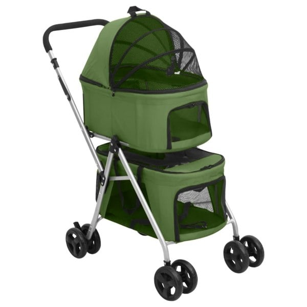 Berkfield 2-Layers Folding Dog Stroller Green 83x48x97 cm Oxford Fabric