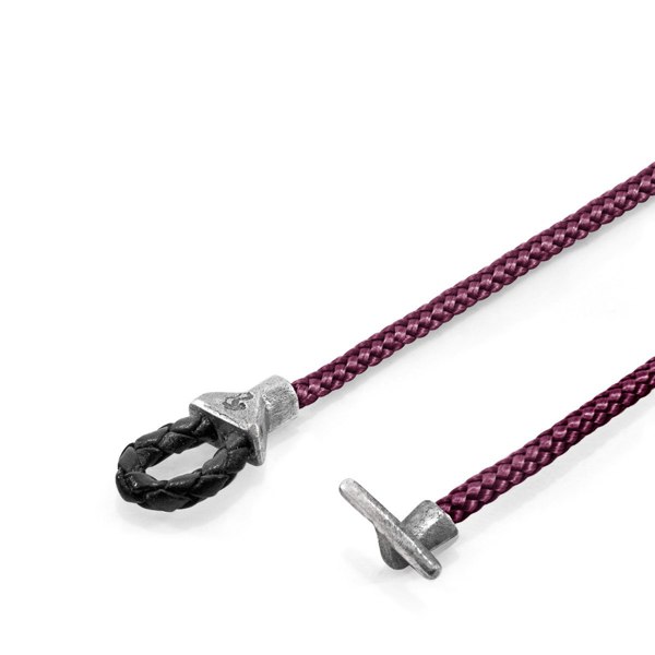 Anchor & Crew Aubergine Purple Cullen Silver and Rope Bracelet