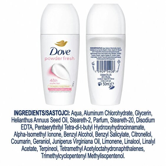 Dove Powder Soft Roll On Anti-Perspirant Long Lasting Fragrance 48H, 36x50ml